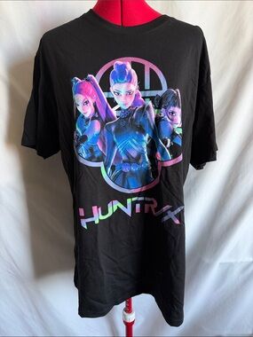 HUNTRX Black Graphic Tee with Neon Character Print